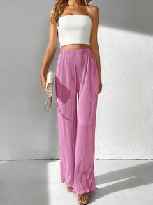 SHEIN Tall Pantalones de pierna ancha unicolor ribete en forma de lechuga - Rosa Fucsia - Ver 4