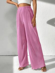 SHEIN Tall Pantalones de pierna ancha unicolor ribete en forma de lechuga - Rosa Fucsia - Ver 5