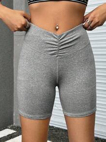 SHEIN EZwear 前收褶騎行褲