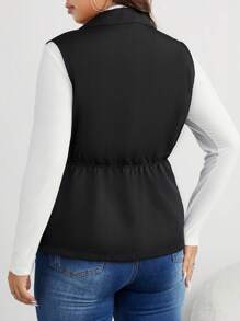 Calvaya Plus Lapel Neck Single Button Vest Blazer - Black - View 3