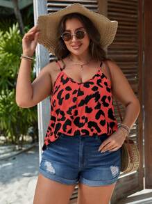 SHEIN LUNE Plus Leopard Print Cami Top - Red - View 3