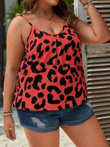 SHEIN LUNE Plus Leopard Print Cami Top - Red - View 4