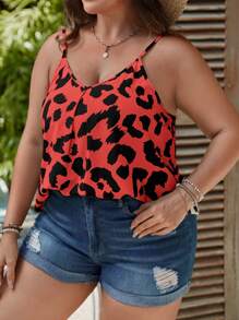 SHEIN LUNE Plus Leopard Print Cami Top - Red - View 6