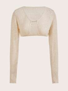 SHEIN ICON Cárdigan crop unicolor sin sujetador - Beis - Ver 7