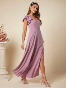 SHEIN Belle Butterfly Sleeve Split Thigh Bridesmaid Dress - Dusty Pink - View 5