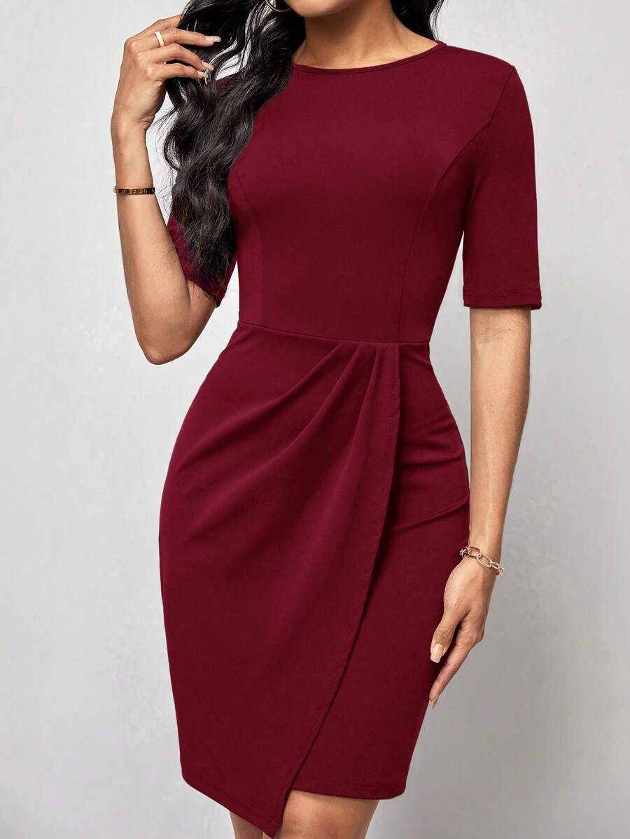 SHEIN Clasi Vestido ajustado unicolor bajo cruzado - Burdeos - Ver 1