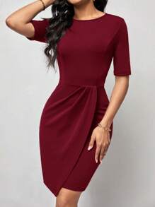 SHEIN Clasi Vestido ajustado unicolor bajo cruzado - Burdeos - Ver 5