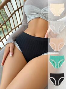 5pack Lace Trim Ribbed Knit Brief - Multicolor - View 1