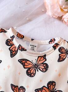 SHEIN Baby Girl Butterfly Print Dress - Apricot - View 3