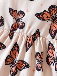 SHEIN Baby Girl Butterfly Print Dress - Apricot - View 5