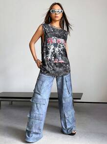 SHEIN X Danna Paola SHEIN ICON Top tank con estampado de figura y slogan