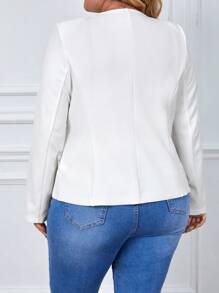 SHEIN Clasi Plus Size Women's  Floral Print Long Sleeve Curved Hem Blazer,Suitable For Autumn And Winter - White - View 3