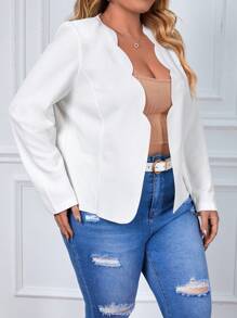 SHEIN Clasi Plus Size Women's  Floral Print Long Sleeve Curved Hem Blazer,Suitable For Autumn And Winter - White - View 5