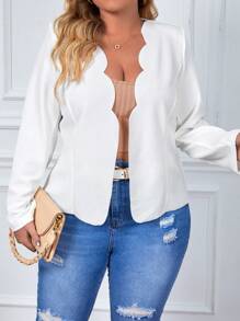 SHEIN Clasi Plus Size Women's  Floral Print Long Sleeve Curved Hem Blazer,Suitable For Autumn And Winter - White - View 6