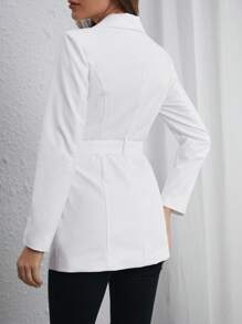 SHEIN Privé Lapel Neck Belted Blazer - White - View 2