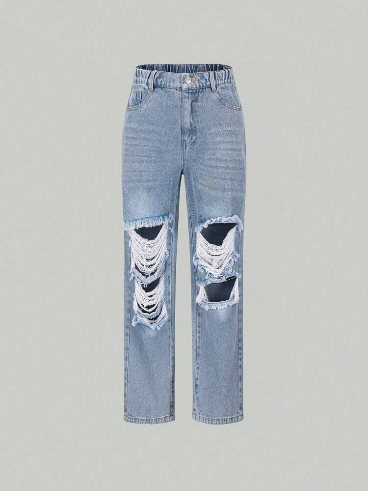 Teen Girl Ripped Straight Leg Jeans