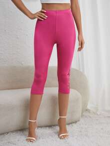 SHEIN Unity Floral Cut Out Capri Leggings - Hot Pink - View 4