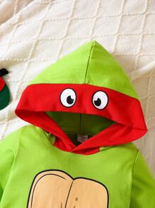 SHEIN 女嬰卡通圖案拼接邊連帽連身褲