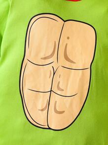 SHEIN 女嬰卡通圖案拼接邊連帽連身褲