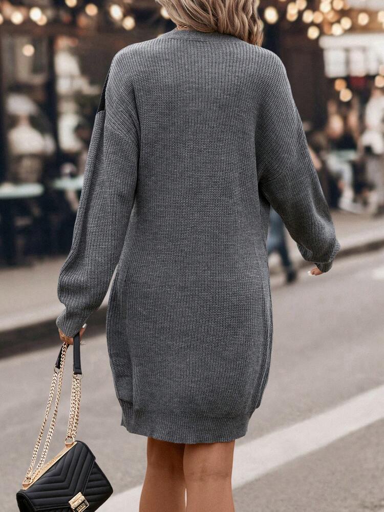 Two Tone Drop Shoulder Sweater Dress