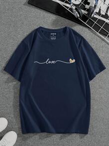 Hombres Camiseta con estampado de letra - Azul Marino - Ver 1