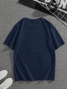 Hombres Camiseta con estampado de letra - Azul Marino - Ver 2