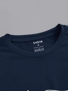 Hombres Camiseta con estampado de letra - Azul Marino - Ver 3