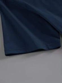 Hombres Camiseta con estampado de letra - Azul Marino - Ver 4