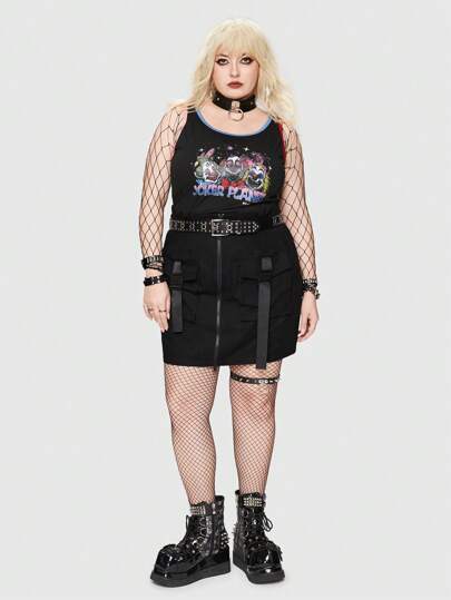 Grunge Punk Plus Letter Graphic Ringer Tank Top