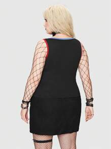 ROMWE Grunge Punk Plus Letter Graphic Ringer Tank Top - Black - View 3