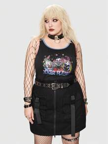 ROMWE Grunge Punk Plus Letter Graphic Ringer Tank Top - Black - View 5