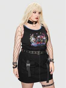 ROMWE Grunge Punk Plus Letter Graphic Ringer Tank Top - Black - View 6