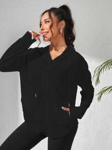 Easithlete Zip Up Hooded Sports Jacket - Black - View 5