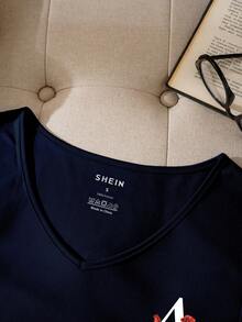 INAWLY 字母圖案T恤 - 藏蓝色 - 查看 4