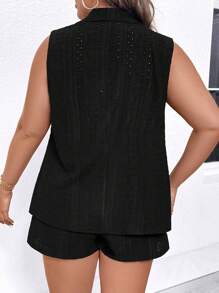 SHEIN LUNE Plus Lapel Neck Vest Blazer & Shorts