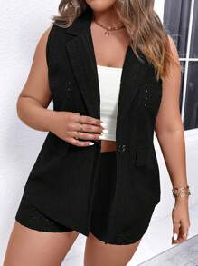 SHEIN LUNE Plus Lapel Neck Vest Blazer & Shorts