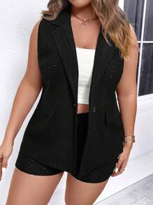 SHEIN LUNE Plus Lapel Neck Vest Blazer & Shorts