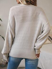 SHEIN LUNE Cárdigan con cuenta de perla de hombros caídos con nudo lateral cruzado - Caqui - Ver 2