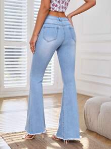 SHEIN Frenchy Jeans de pierna amplia con botón bajo crudo - Lavado ligero - Ver 2