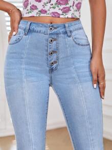 SHEIN Frenchy Jeans de pierna amplia con botón bajo crudo - Lavado ligero - Ver 5