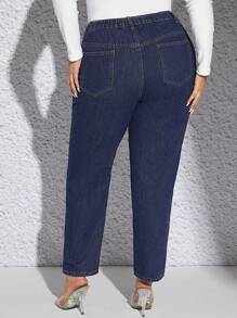 SHEIN Frenchy Plus Slant Pocket Mom Fit Jeans - Dark Wash - View 1