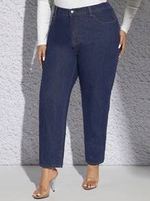 SHEIN Frenchy Plus Slant Pocket Mom Fit Jeans - Dark Wash - View 2