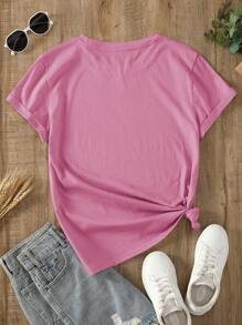 INAWLY Đồ họa chữ và hoa Áo thun - Hồng - Xem 2