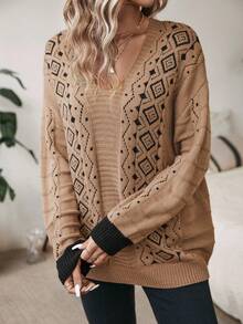 SHEIN LUNE Áo len trễ vai dệt kim Pointelle - Màu Khaki - Xem 3