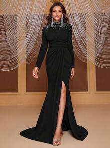 YISIKADO 水鑽細節高衩正式洋裝