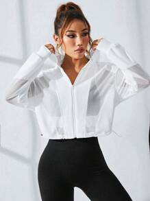 SHEIN Hollow Out Zip Up Hooded Sports Jacket