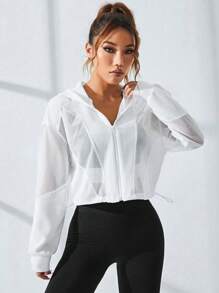 SHEIN Hollow Out Zip Up Hooded Sports Jacket