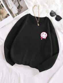 SHEIN EZwear 英文字母圖形保暖內裡運動衫 - 黑色 - 查看 2