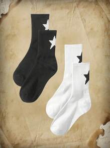 ROMWE Academia 2pairs Women Star Pattern Crew Socks