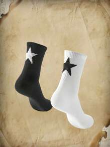 ROMWE Academia 2pairs Women Star Pattern Crew Socks